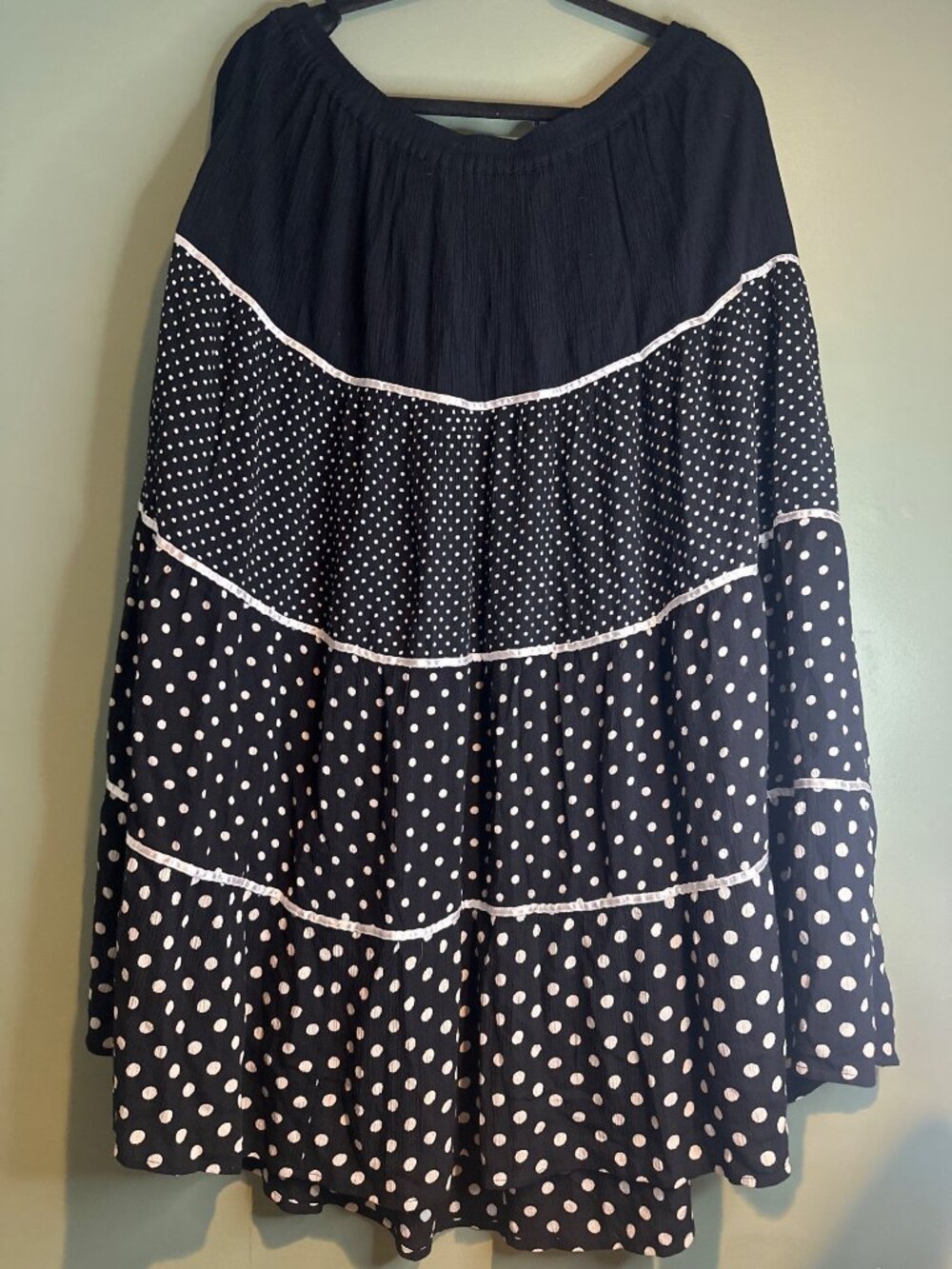 Cathy Daniels Womens XL Black White Polka Dot Tiered Peasant Skirt dainty